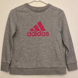 adidas girl’s sweatshirt, grey, pink front logo, size 10/12
